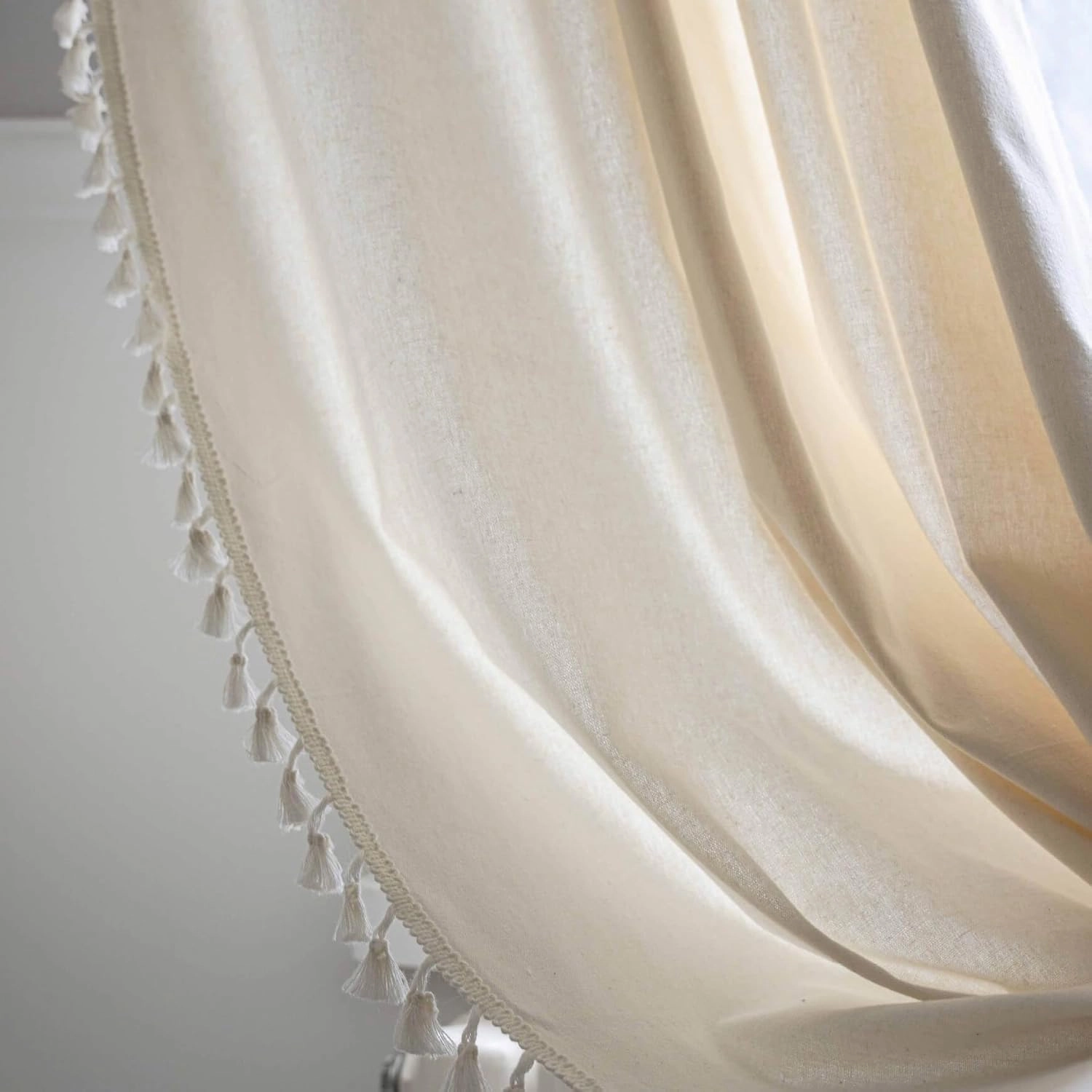 Linen Boho Curtains 84 Inches Long 2 Panels Set Bohemia Curtains for Bedroom/Living Room Super Soft Light Filtering Country Rustic Semi Sheer Farmhouse Drapes Rod Pocket Cream