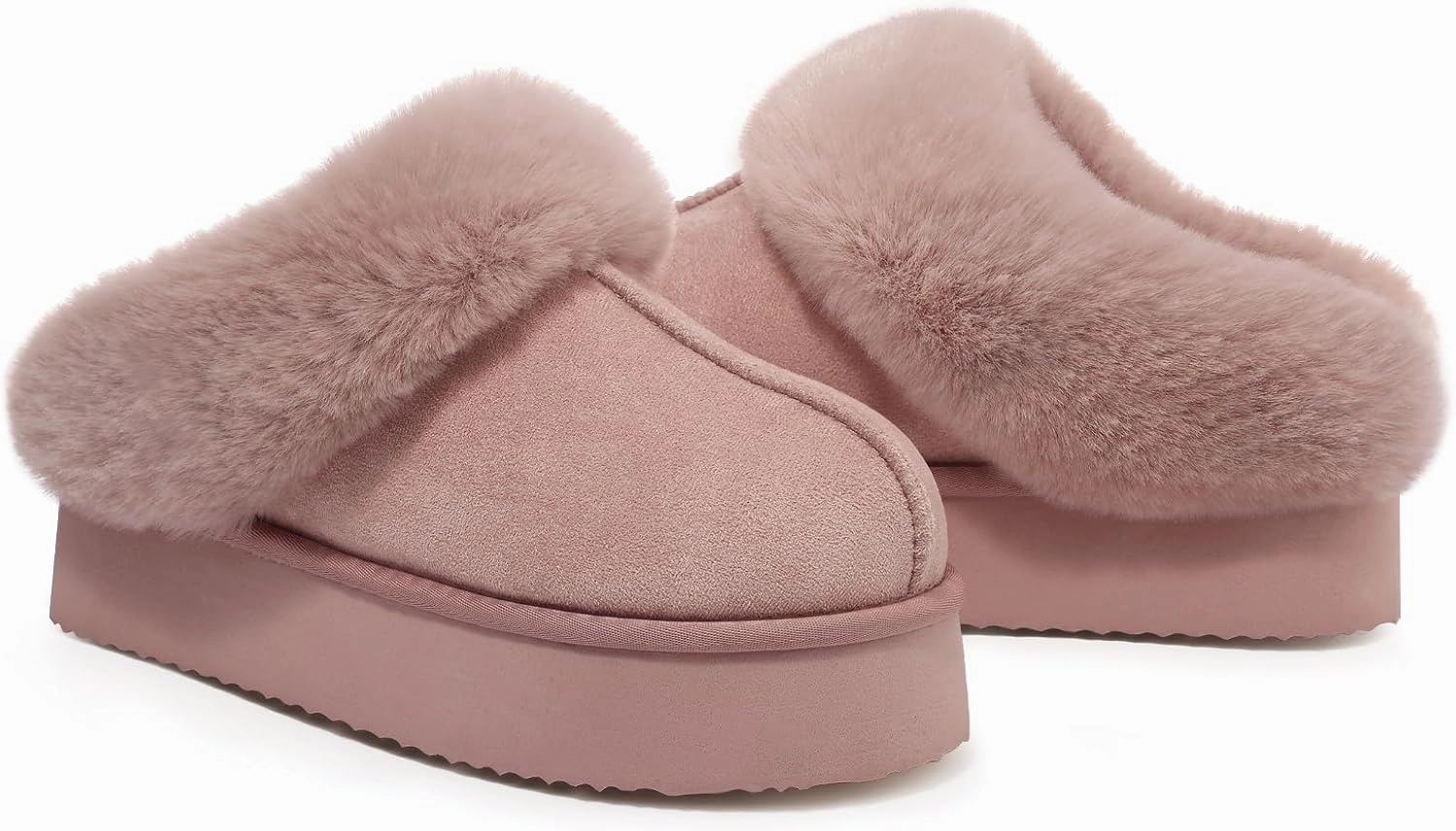 Litfun Fuzzy Platform Slippers for Women Comfy Winter House Shoes with Memory Foam Indoor Outdoor