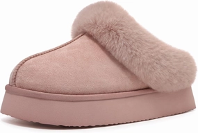 Litfun Fuzzy Platform Slippers for Women Comfy Winter House Shoes with Memory Foam Indoor Outdoor
