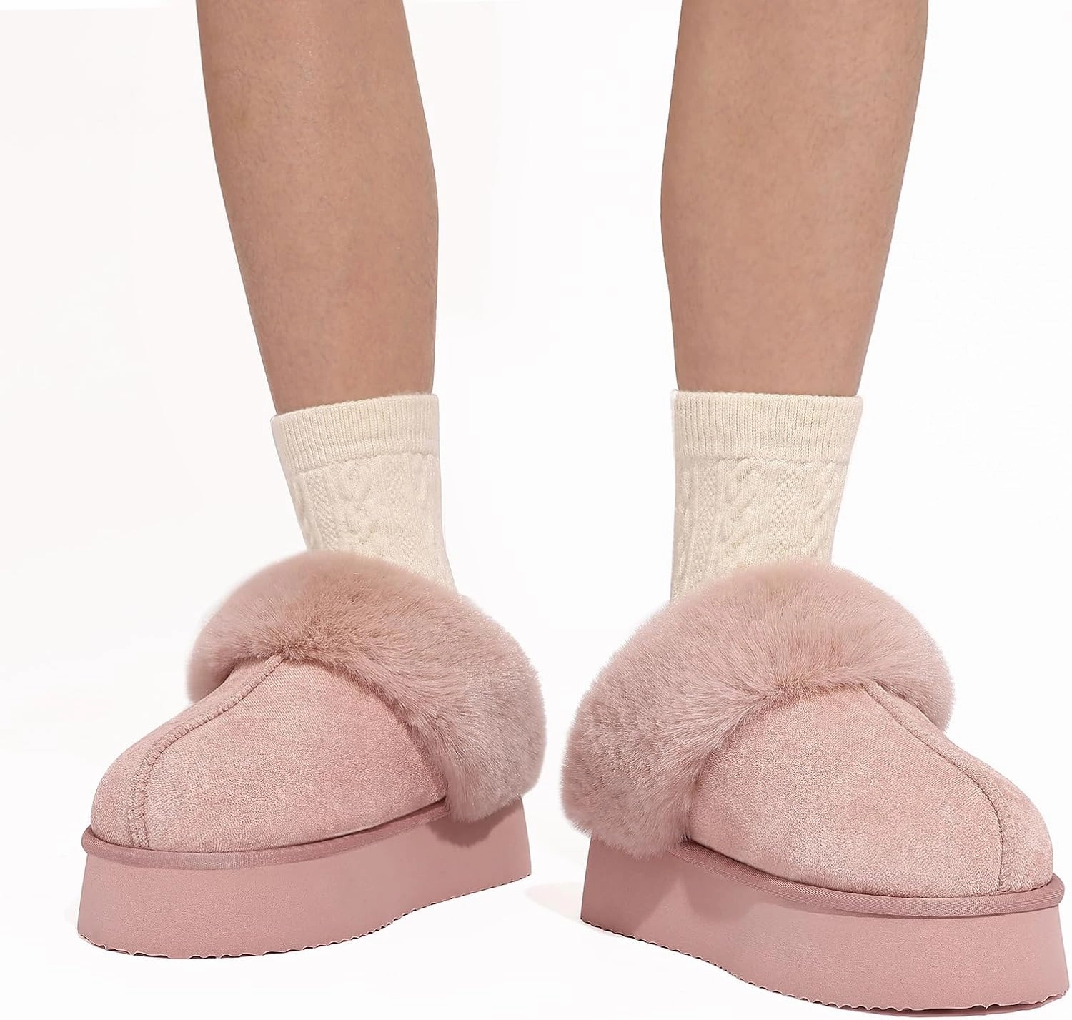 Litfun Fuzzy Platform Slippers for Women Comfy Winter House Shoes with Memory Foam Indoor Outdoor