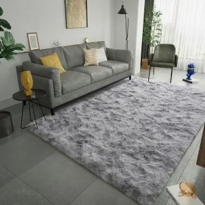 LOCHAS Luxury Fluffy Rainbow Area Rug for Girls Bedroom 4x6, Soft Fuzzy Kids Rugs for Bedroom Boys Playroom, Cute Colorful Tie Dye Princess Carpet for Nursery Living Room Home Decor, Light Grey