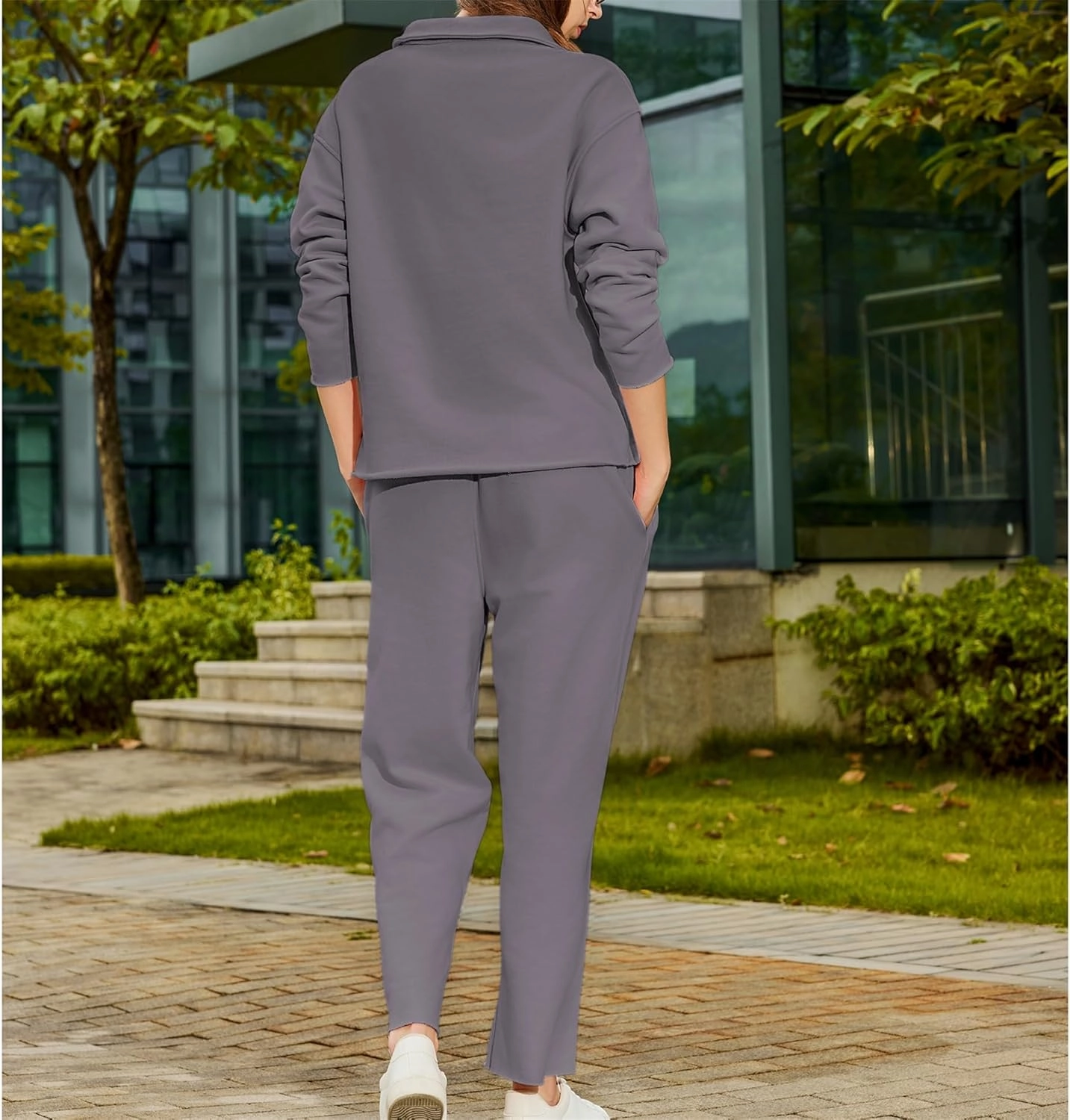Lounge Sets for Women 2 Piece Outfits Long Sleeve V Neck Pullover Sweatshirts Wide Leg Pants Travel Tracksuit Set