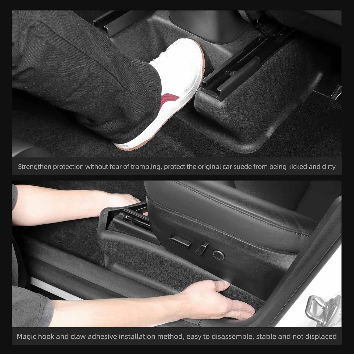 LUCKEASY 6PCS for Tesla Model Y 2020-2024 5 Seater 1st Row Seat Slide Rail Pad & 2nd Under Seat Protector Mat All-Weather Anti-Kick Mat All-Weather TPE Black for Model Y Accessories