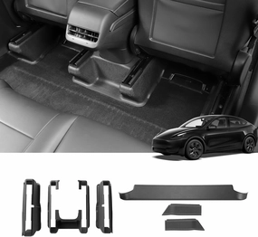 LUCKEASY 6PCS for Tesla Model Y 2020-2024 5 Seater 1st Row Seat Slide Rail Pad & 2nd Under Seat Protector Mat All-Weather Anti-Kick Mat All-Weather TPE Black for Model Y Accessories