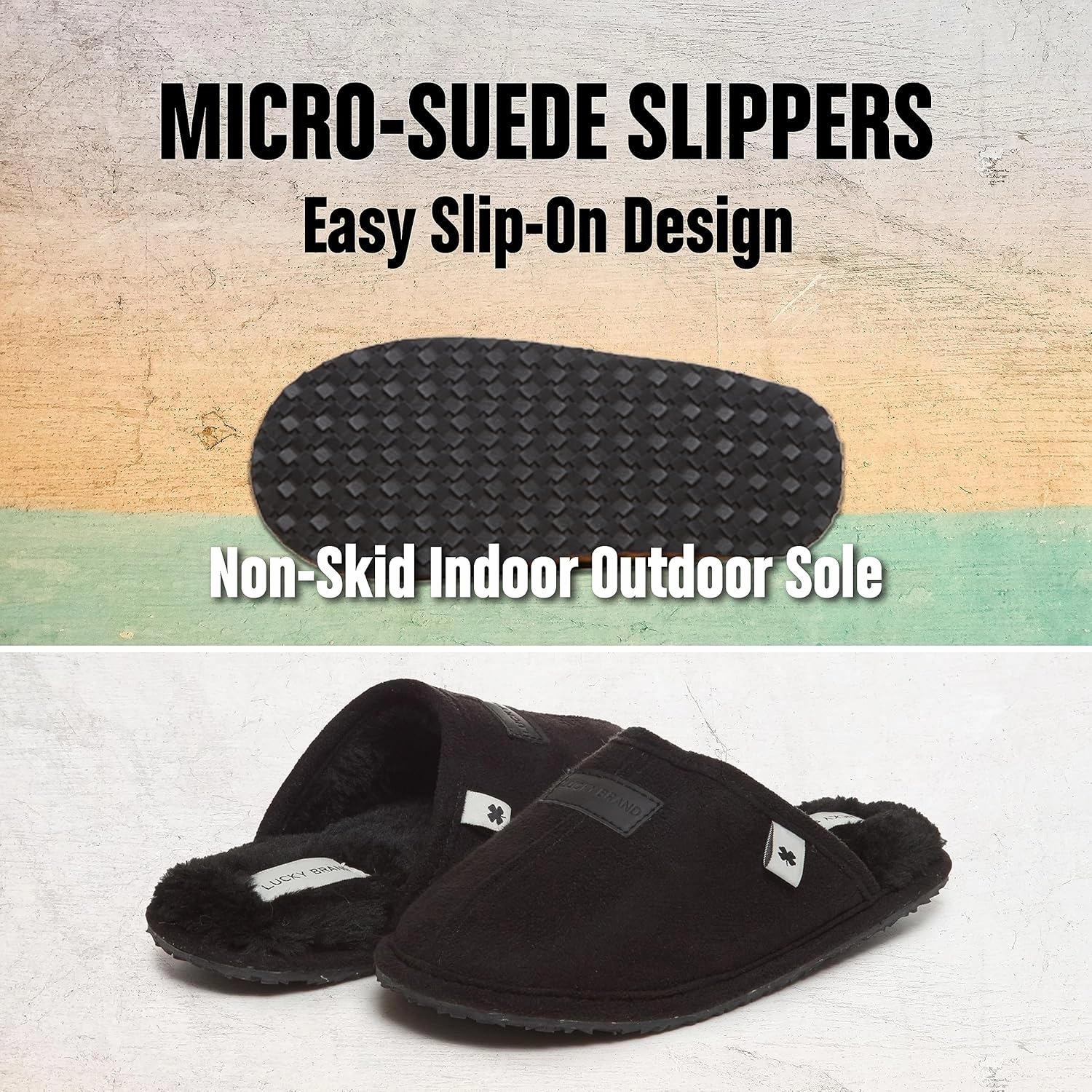Lucky Brand Boys Slippers - Fuzzy Non Slip Memory Foam House Slippers for Kids - Plush Soft Rubber Sole Bedroom Shoes