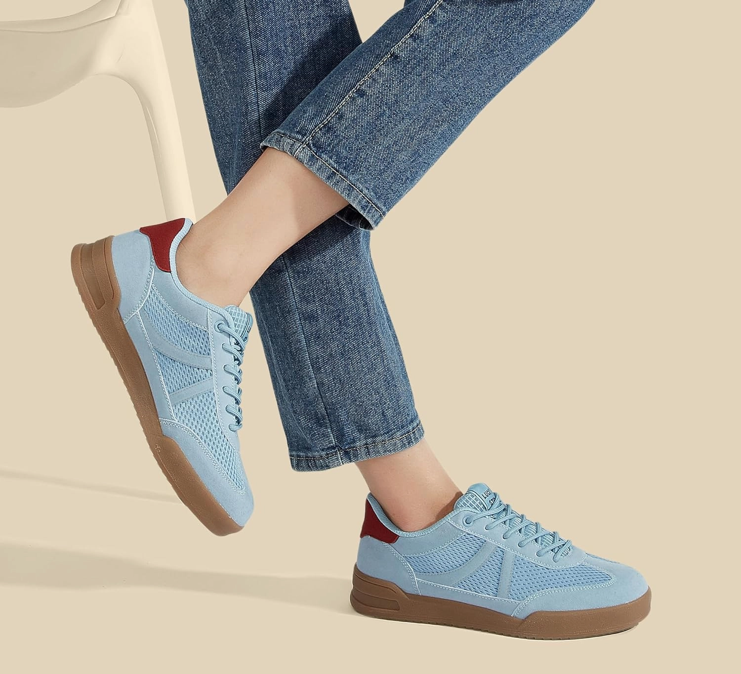LUCKY STEP Women's Retro Fashion Sneakers Classic Mesh Gum Sole Tennis Footwear Casual Running Trainer Skate Walking Shoes