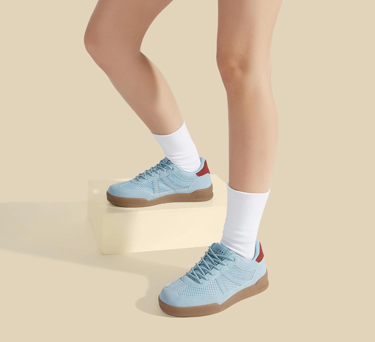 LUCKY STEP Women's Retro Fashion Sneakers Classic Mesh Gum Sole Tennis Footwear Casual Running Trainer Skate Walking Shoes