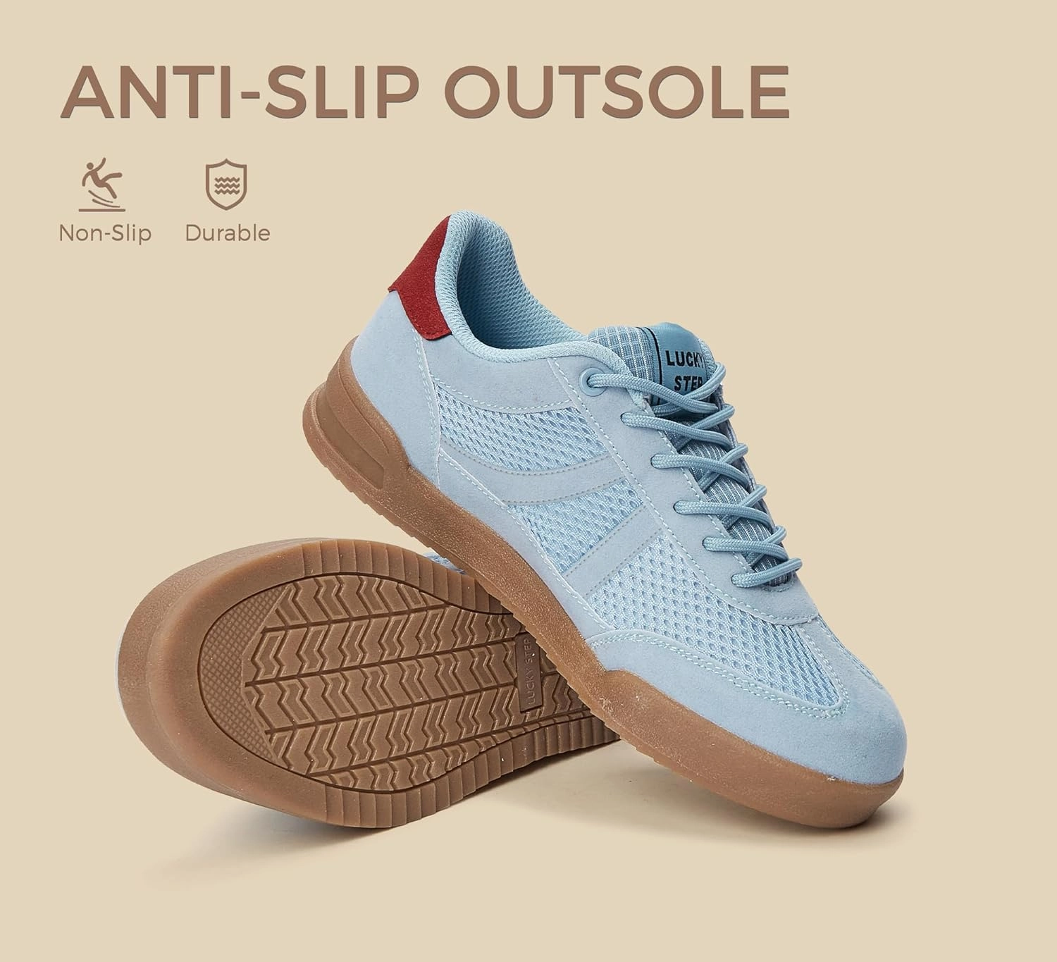 LUCKY STEP Women's Retro Fashion Sneakers Classic Mesh Gum Sole Tennis Footwear Casual Running Trainer Skate Walking Shoes