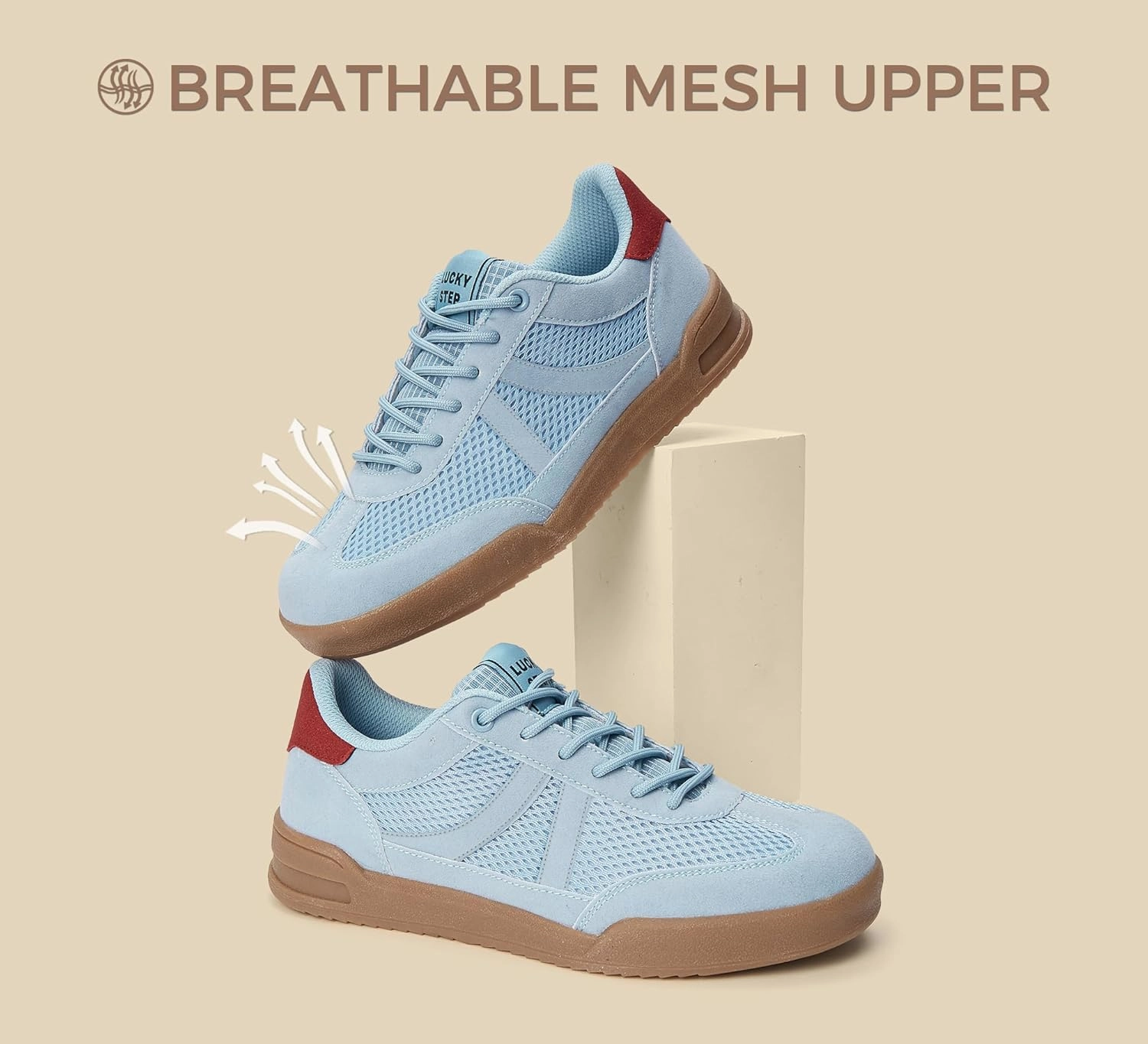 LUCKY STEP Women's Retro Fashion Sneakers Classic Mesh Gum Sole Tennis Footwear Casual Running Trainer Skate Walking Shoes