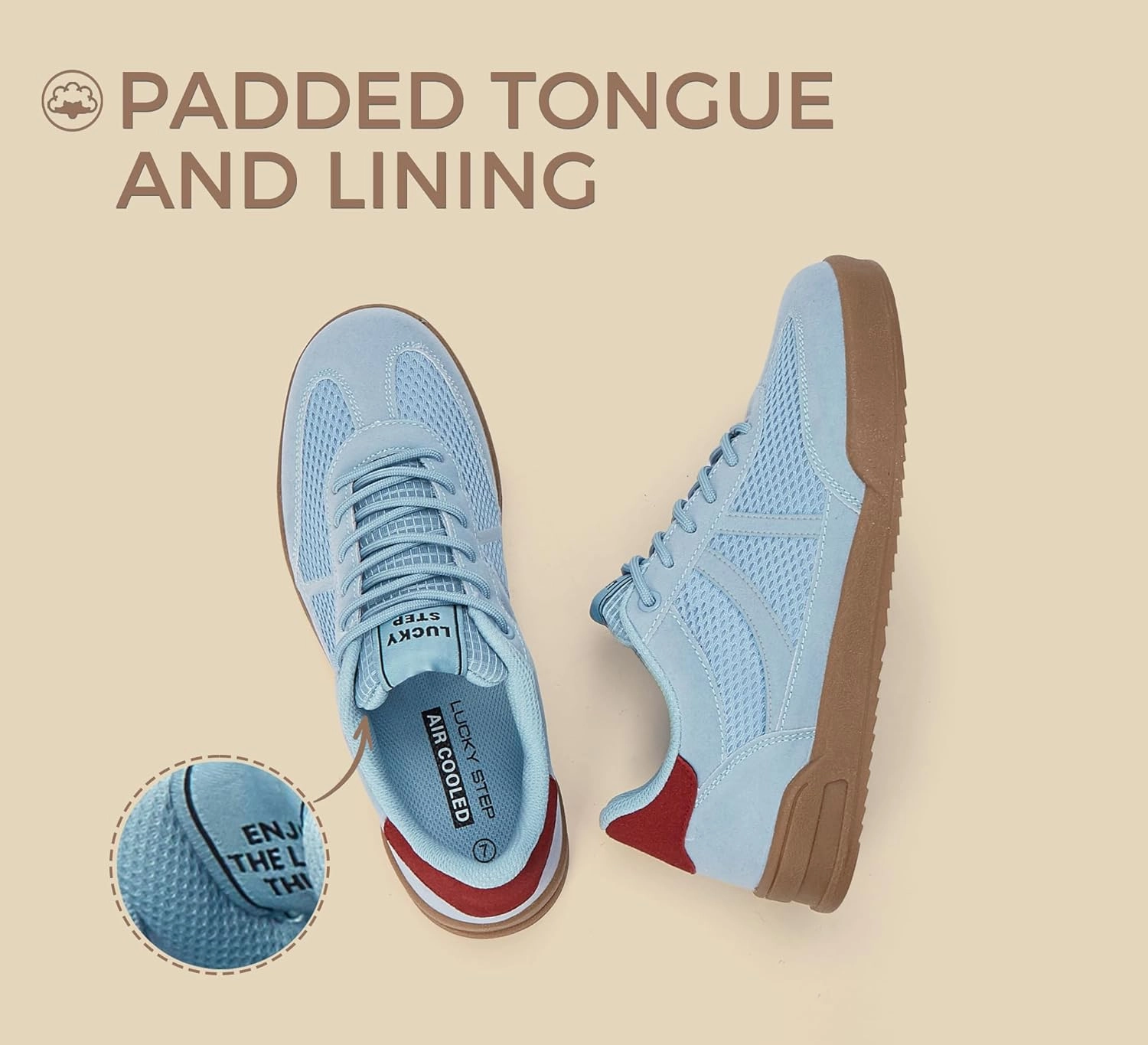 LUCKY STEP Women's Retro Fashion Sneakers Classic Mesh Gum Sole Tennis Footwear Casual Running Trainer Skate Walking Shoes