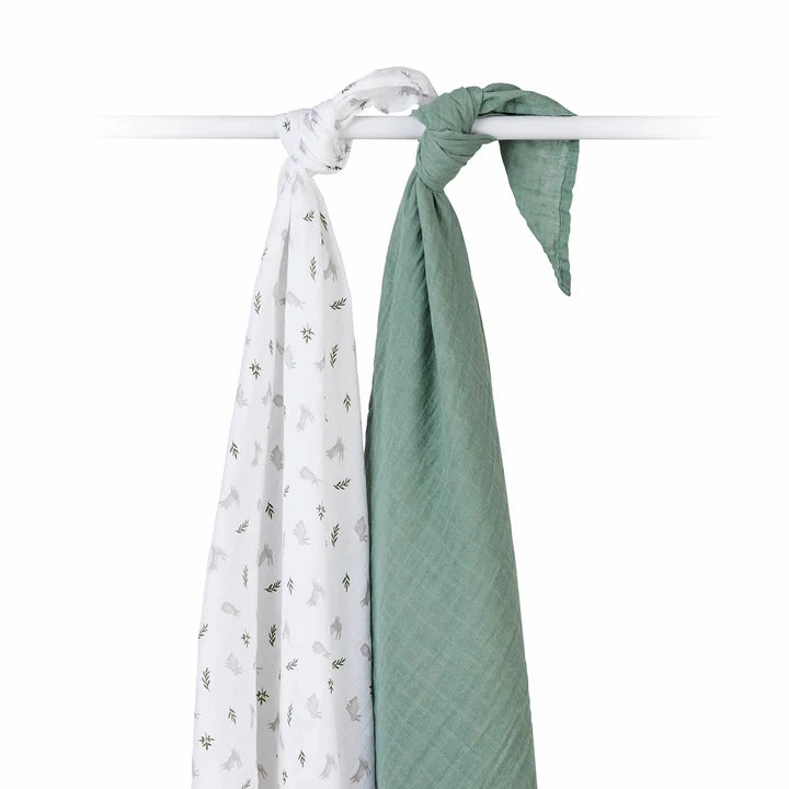 Lulujo Cotton Muslin Swaddle Blanket 2 PK - Bunnies & Fern