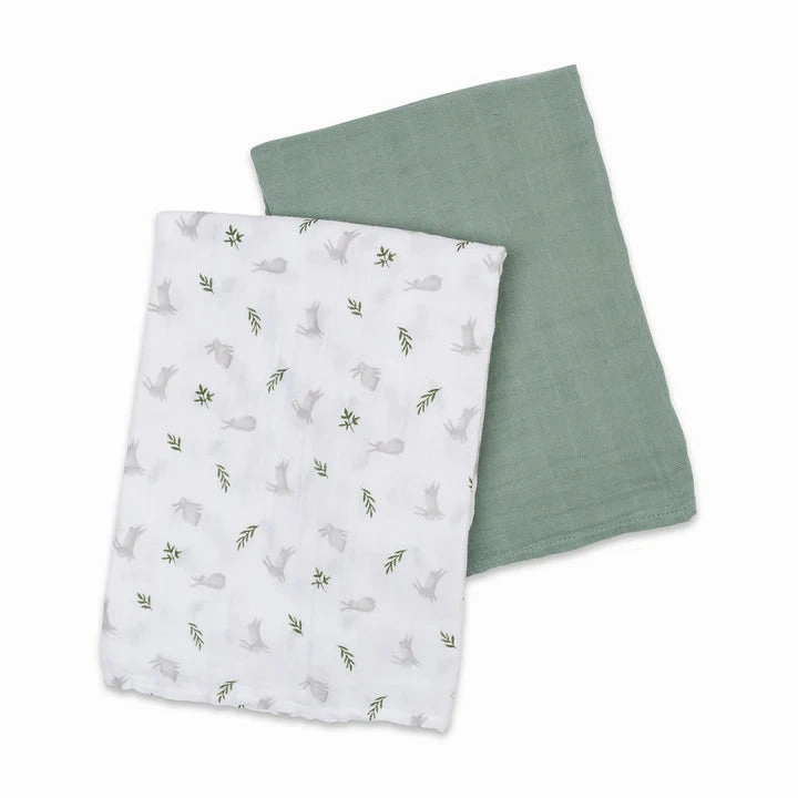 Lulujo Cotton Muslin Swaddle Blanket 2 PK - Bunnies & Fern