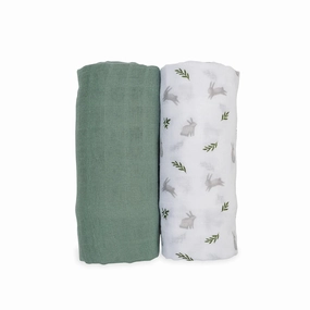 Lulujo Cotton Muslin Swaddle Blanket 2 PK - Bunnies & Fern