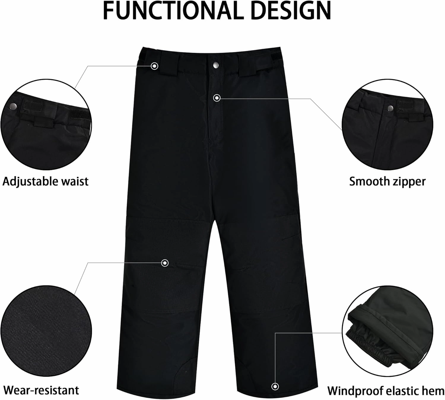 LUNA Kids Snow Pants Reinforced Knees Ski Pants Water-repellent Windproof Winter Pants