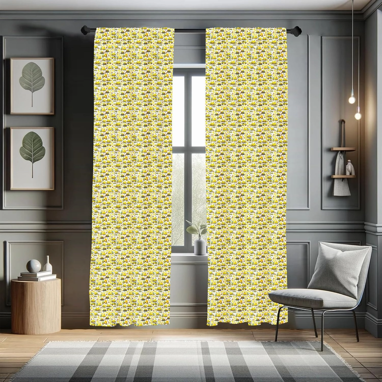 Lunarable Cartoon Curtains, Construction Vehicles Style Machines Safety Building Theme, Window Treatments 2 Panel Set for Living Room Bedroom, Pair of - 28" x 84", Yellow White