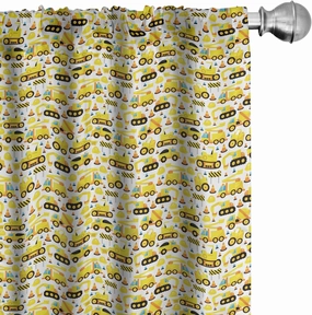 Lunarable Cartoon Curtains, Construction Vehicles Style Machines Safety Building Theme, Window Treatments 2 Panel Set for Living Room Bedroom, Pair of - 28" x 84", Yellow White