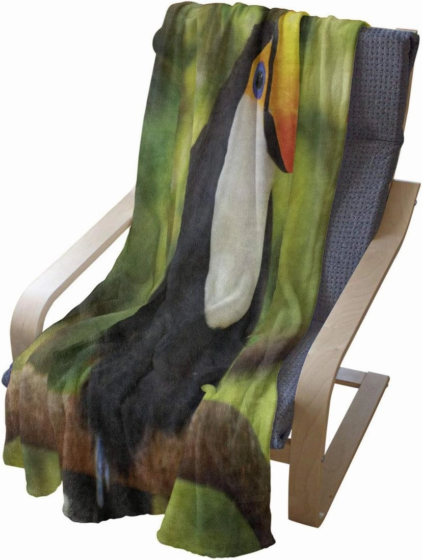 Lunarable Jungle Throw Blanket, Tucan Bird Tree Branch Rainforest Eco Tourism Zoo Wildlife Picture, Flannel Fleece Accent Piece Soft Couch Cover for Adults, 60" x 80", Lime Green Vermilion