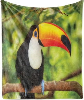 Lunarable Jungle Throw Blanket, Tucan Bird Tree Branch Rainforest Eco Tourism Zoo Wildlife Picture, Flannel Fleece Accent Piece Soft Couch Cover for Adults, 60" x 80", Lime Green Vermilion