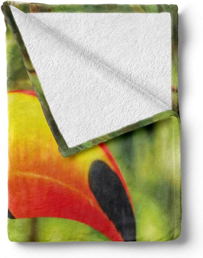 Lunarable Jungle Throw Blanket, Tucan Bird Tree Branch Rainforest Eco Tourism Zoo Wildlife Picture, Flannel Fleece Accent Piece Soft Couch Cover for Adults, 60" x 80", Lime Green Vermilion