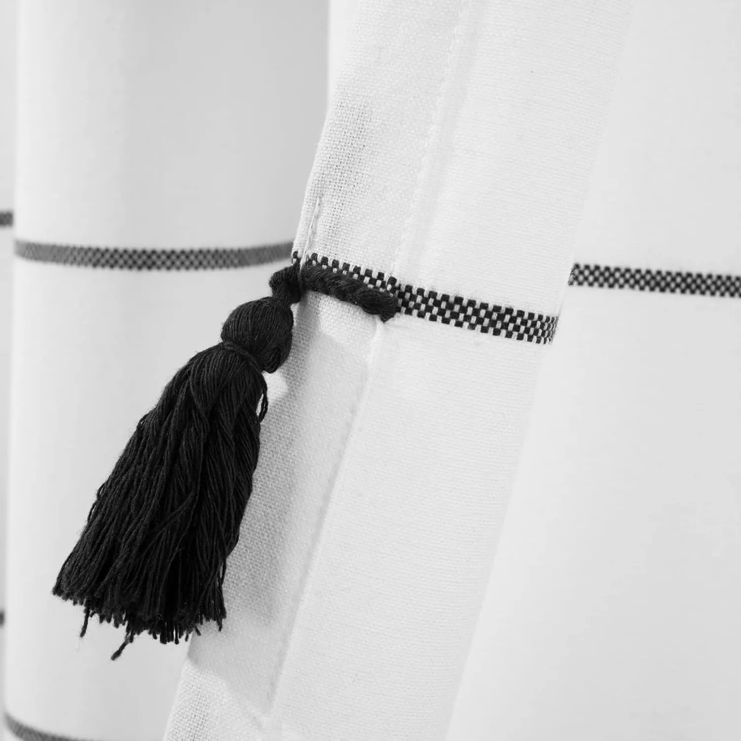Lush Decor Farmhouse Boho Stripe Woven Tassel Yarn Dyed Cotton Window Curtain Panel Pair, 84" L x 42" W, White