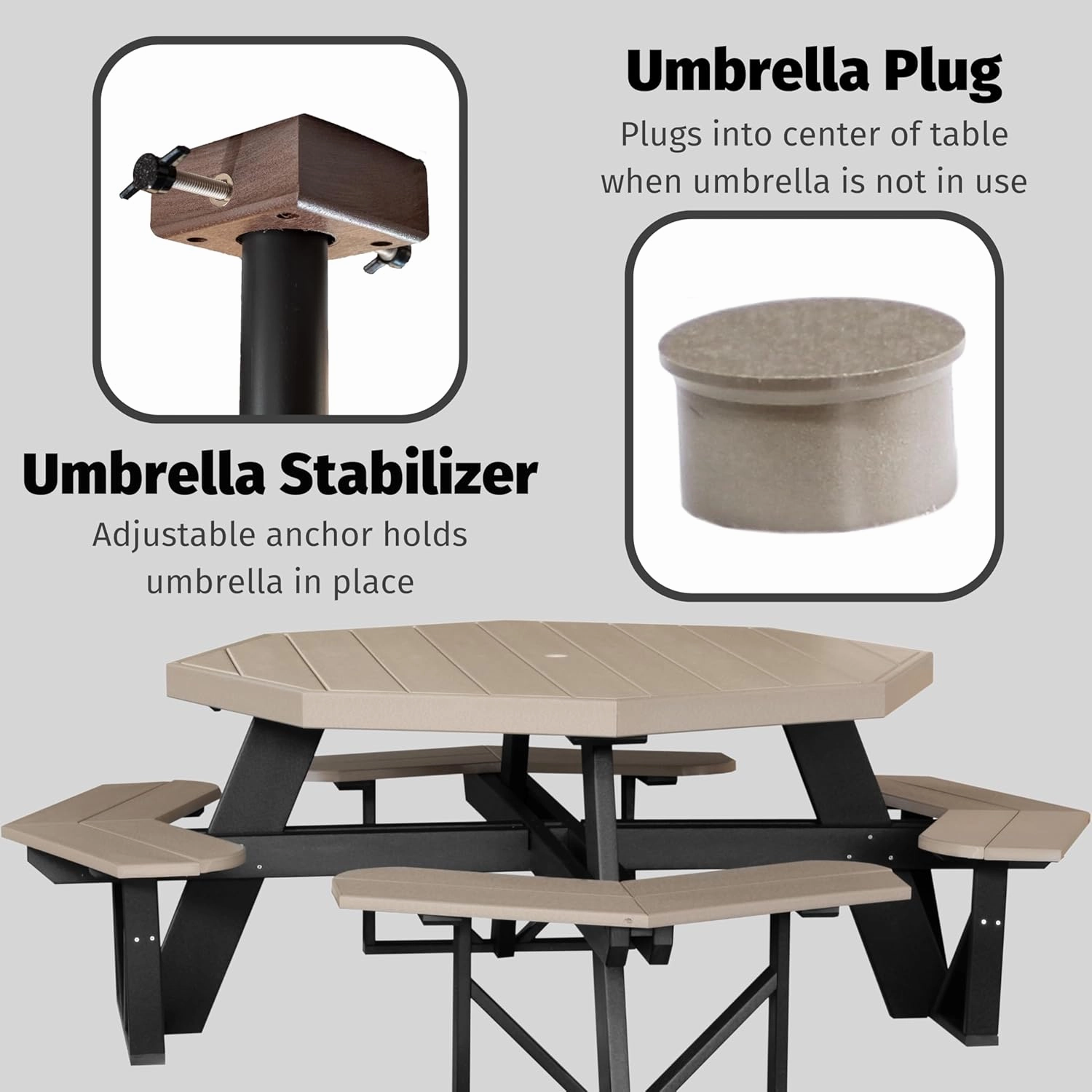 LuxCraft Poly Octagon Picnic Table - Outside Table for Adults & Kids, Seats 8, UV Resistant and Heavy Duty, Durable Outdoor Furniture, Amish Made in USA (Antique Mahogany)