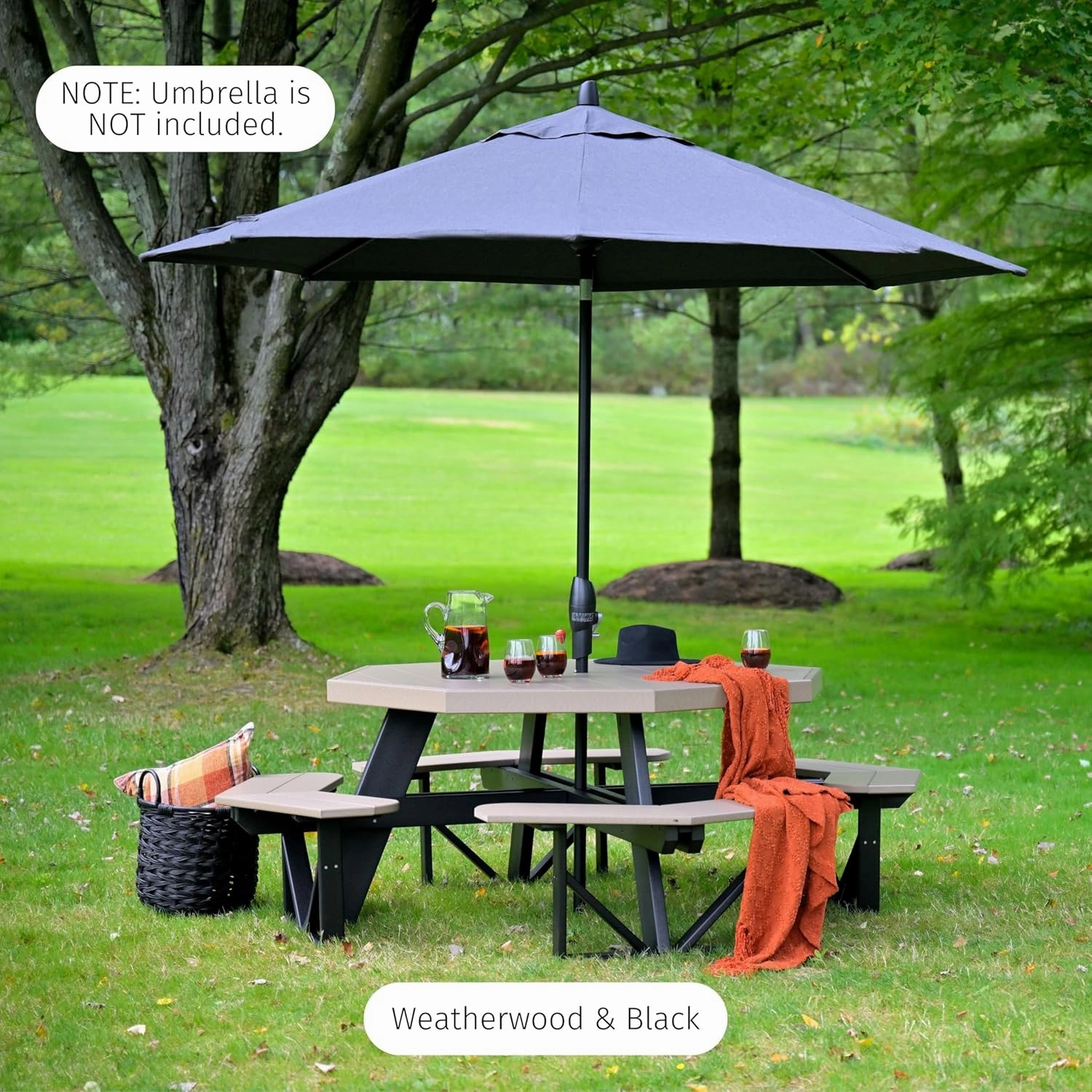 LuxCraft Poly Octagon Picnic Table - Outside Table for Adults & Kids, Seats 8, UV Resistant and Heavy Duty, Durable Outdoor Furniture, Amish Made in USA (Antique Mahogany)