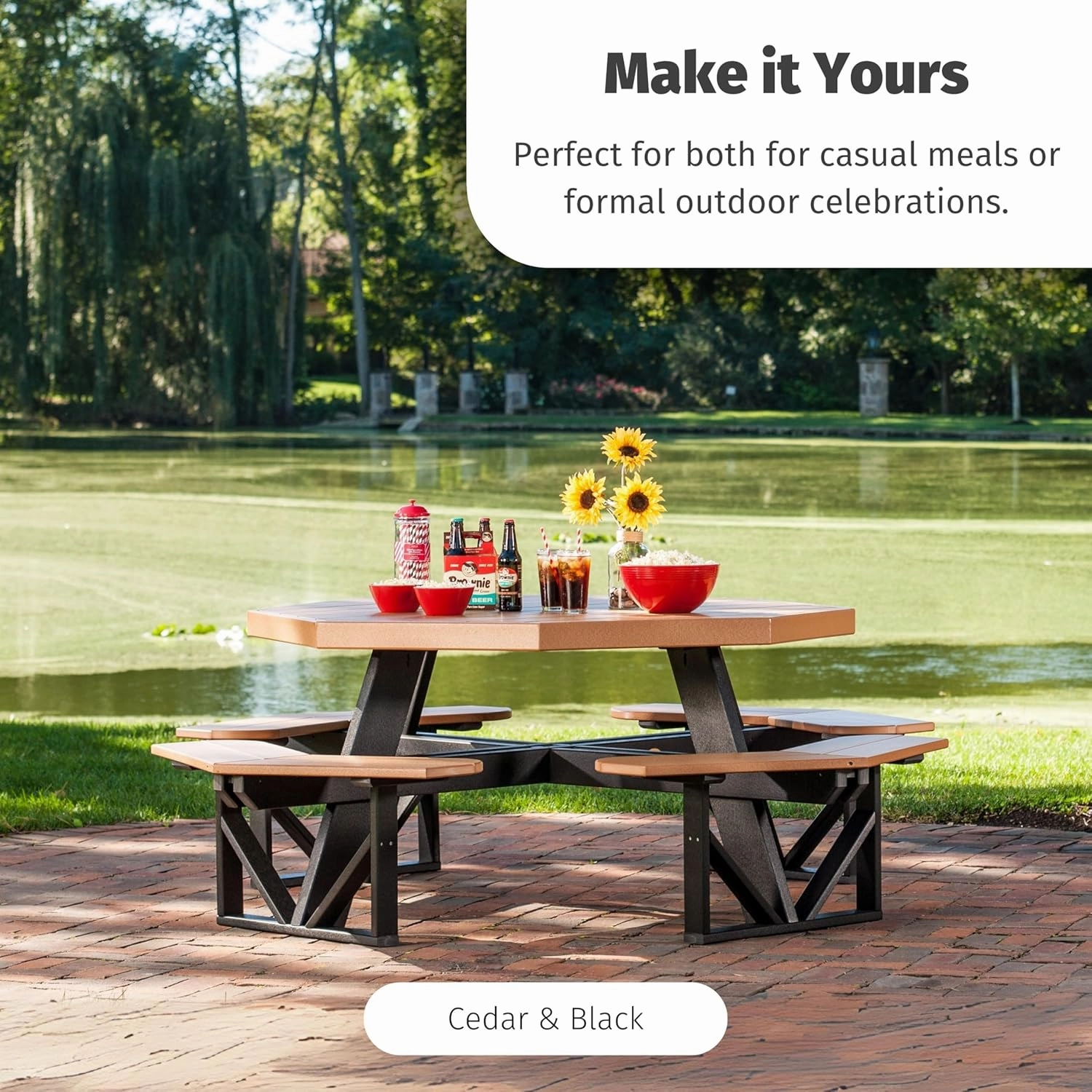 LuxCraft Poly Octagon Picnic Table - Outside Table for Adults & Kids, Seats 8, UV Resistant and Heavy Duty, Durable Outdoor Furniture, Amish Made in USA (Antique Mahogany)
