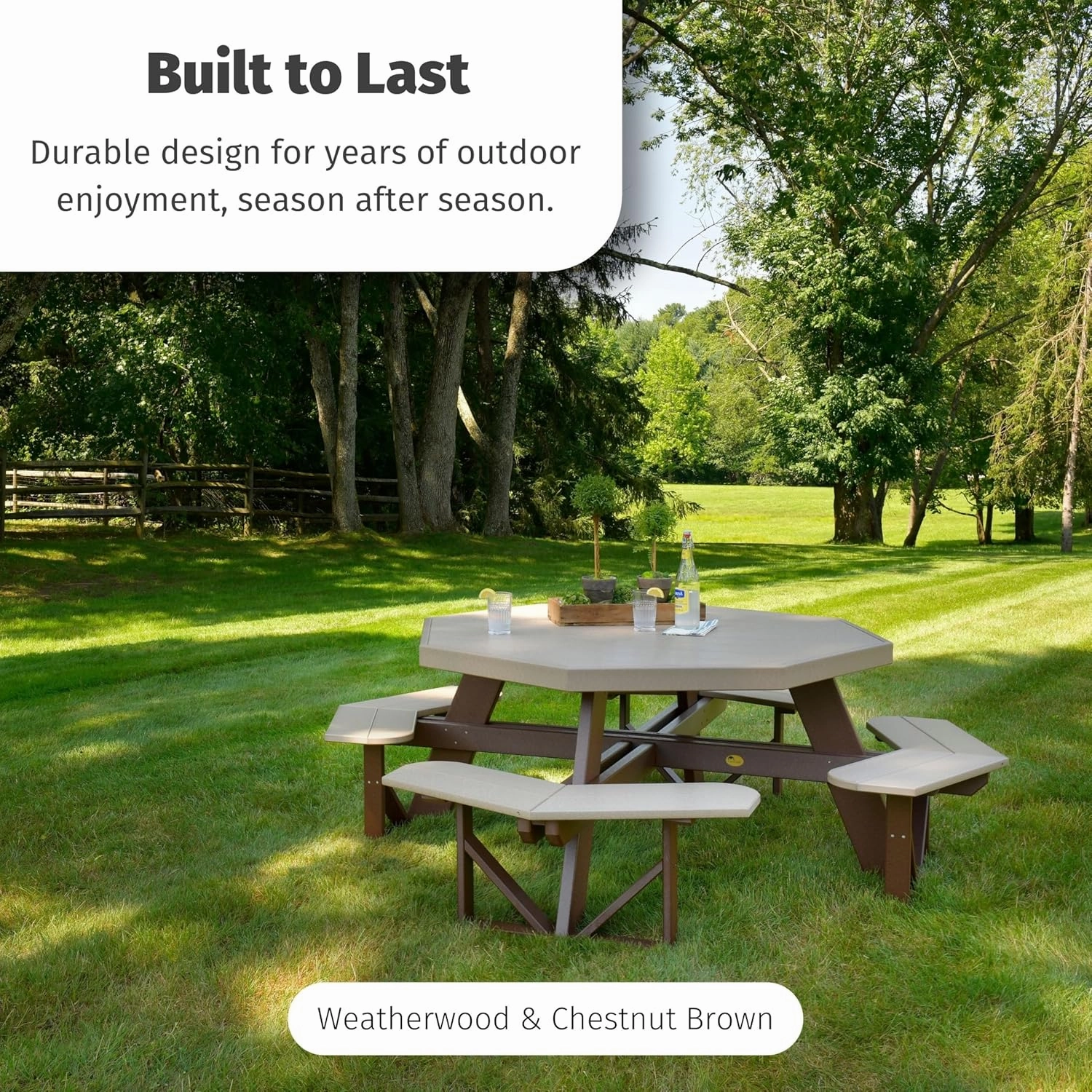 LuxCraft Poly Octagon Picnic Table - Outside Table for Adults & Kids, Seats 8, UV Resistant and Heavy Duty, Durable Outdoor Furniture, Amish Made in USA (Antique Mahogany)