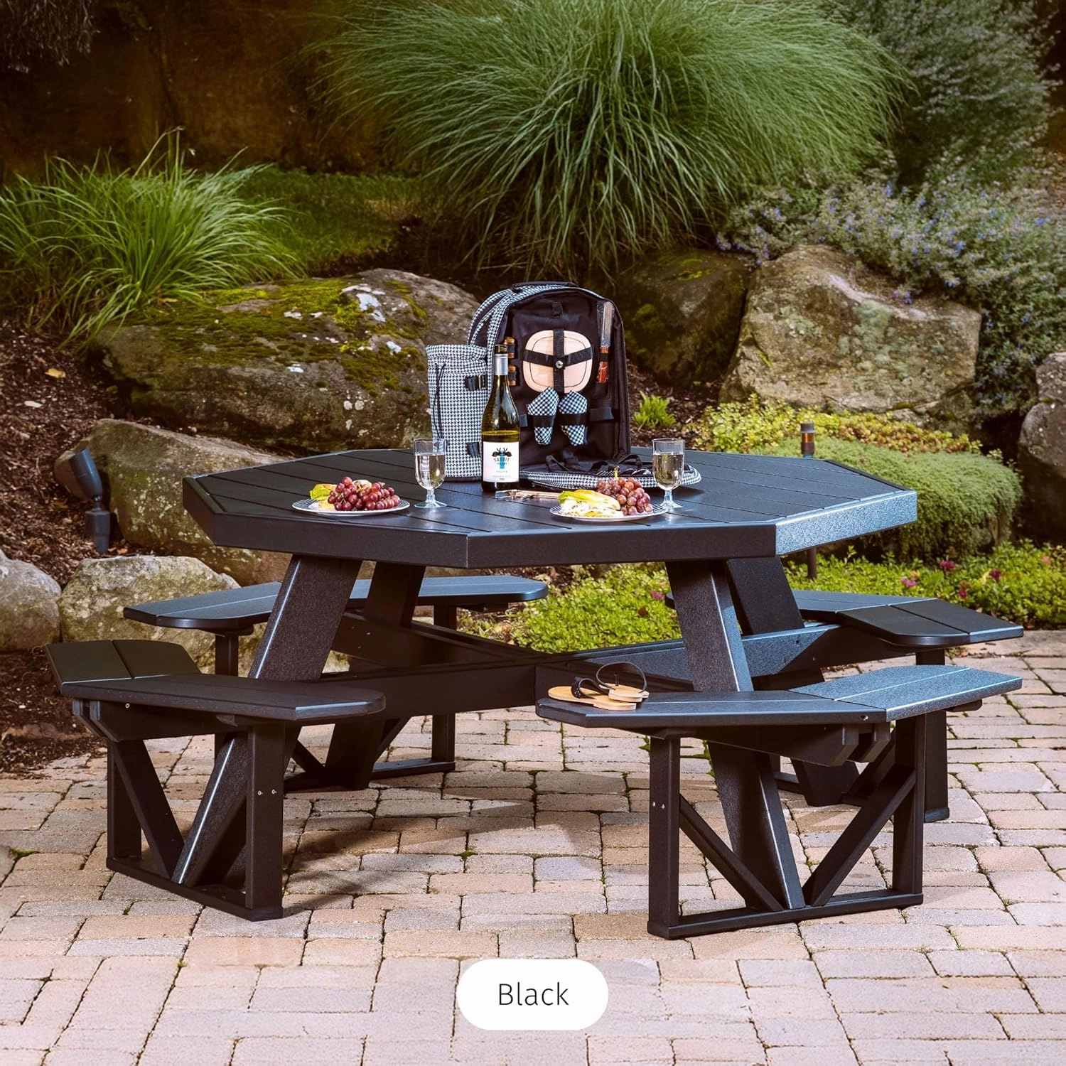 LuxCraft Poly Octagon Picnic Table - Outside Table for Adults & Kids, Seats 8, UV Resistant and Heavy Duty, Durable Outdoor Furniture, Amish Made in USA (Antique Mahogany)