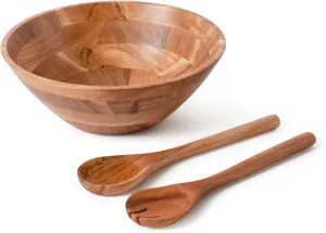 Luxe Designs Wooden Salad Bowl Set - Food Safe & Sustainable Decorative Bowl - Wood Bowl for Fruits, & Salads - Easy to Clean Large Salad Bowls Set w/Spoon, Fork – Wooden Bowls for Food (Natural)