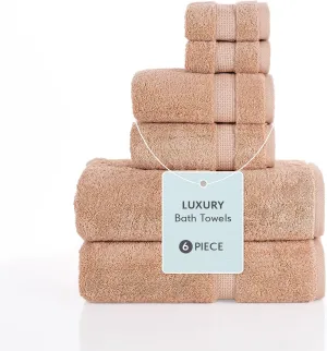 Luxury Turkish Cotton Bath Towel Set of 6 - Soft & Absorbent, Quick Dry, Premium Bathroom Essentials (Beige)