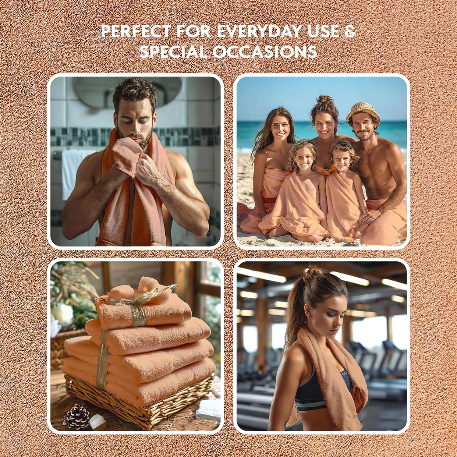 Luxury Turkish Cotton Bath Towel Set of 6 - Soft & Absorbent, Quick Dry, Premium Bathroom Essentials (Beige)