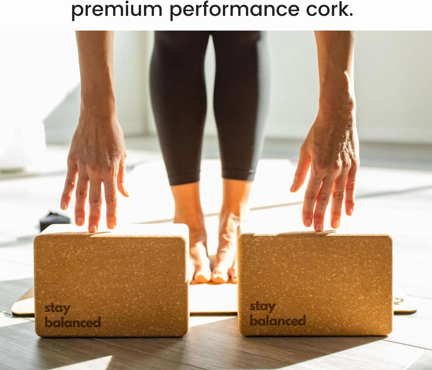 Luxury Cork Yoga Block Set - Extra Large Yoga Blocks with Performance Grade Portuguese Cork | High Density, Non-Slip Support for Safer Balancing | 2 Pack | Extra Long Yoga Strap Included