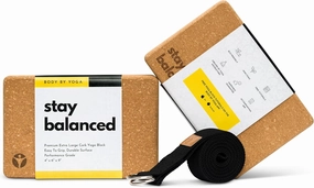 Luxury Cork Yoga Block Set - Extra Large Yoga Blocks with Performance Grade Portuguese Cork | High Density, Non-Slip Support for Safer Balancing | 2 Pack | Extra Long Yoga Strap Included
