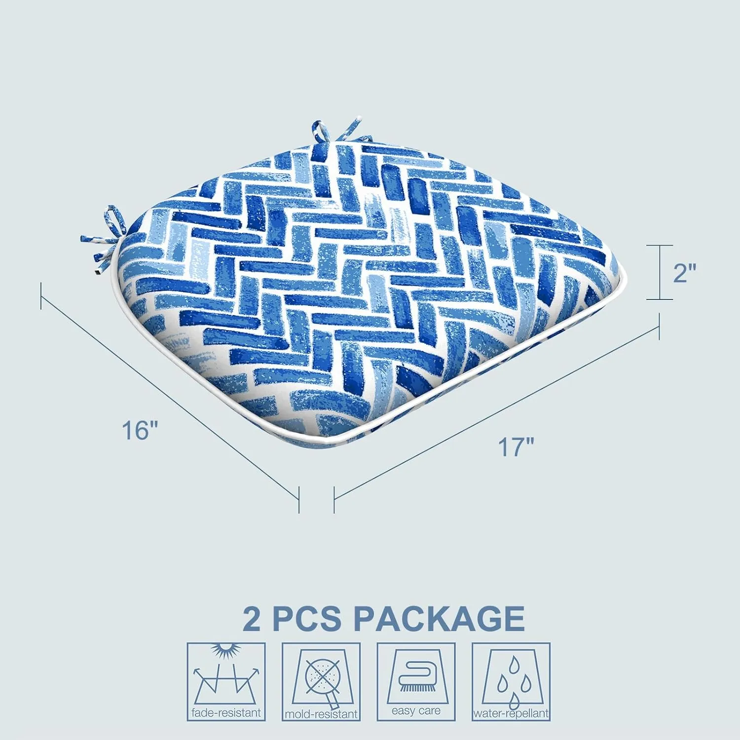 LVTXIII Indoor/Outdoor Chair Cushions Seat Cushions with Ties, Patio Chair Pads D16xW17 Inch for Patio Furniture Garden Home Office Decoration 2 Pack, Blue Bricks