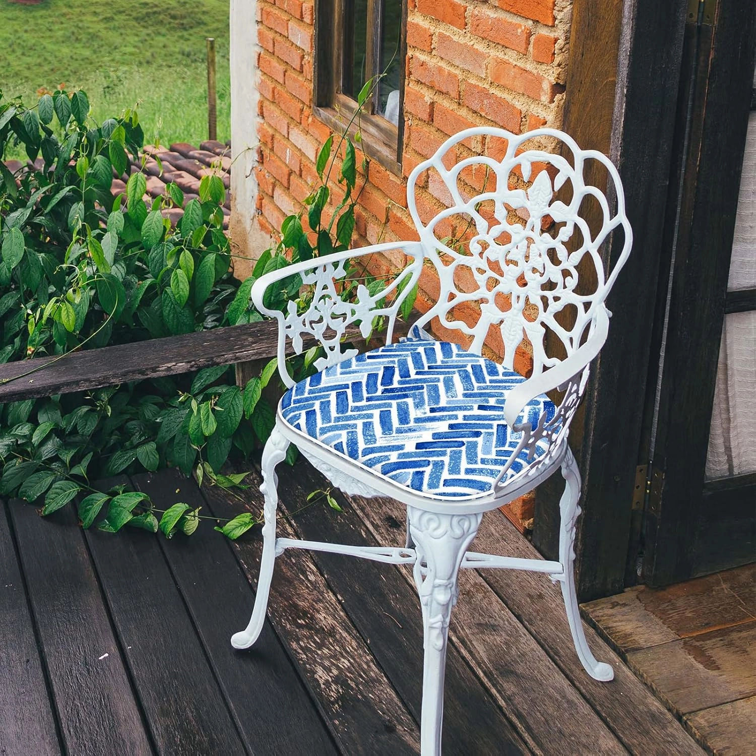 LVTXIII Indoor/Outdoor Chair Cushions Seat Cushions with Ties, Patio Chair Pads D16xW17 Inch for Patio Furniture Garden Home Office Decoration 4 Pack, Blue Bricks