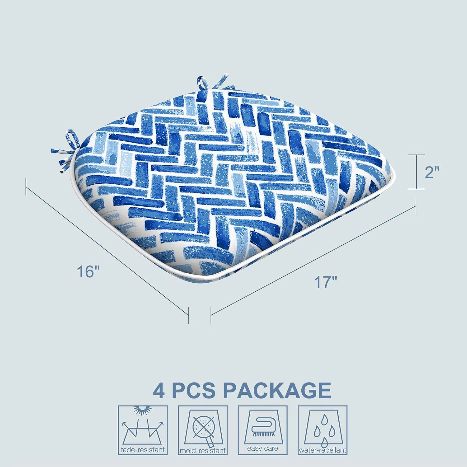 LVTXIII Indoor/Outdoor Chair Cushions Seat Cushions with Ties, Patio Chair Pads D16xW17 Inch for Patio Furniture Garden Home Office Decoration 4 Pack, Blue Bricks