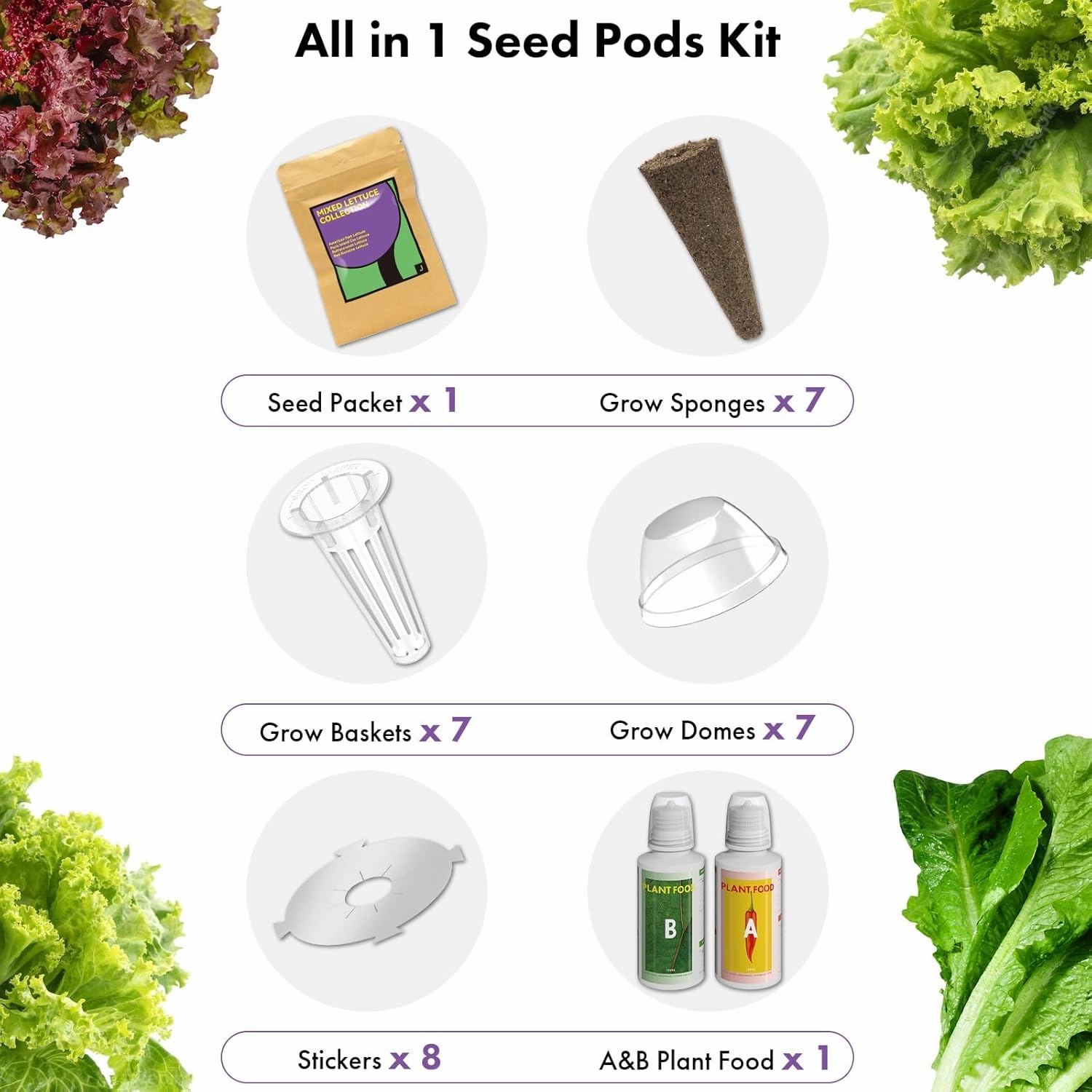 LYKOCLEAN Salad Romaine Lettuce Pods for AeroGarden, Ahopegarden, iDOO Hydroponics Growing System, 350 Seeds  Including American Fast Lettuce, Paris Island Cos Lettuce, Buttercrunch Lettuce(7-Pods)