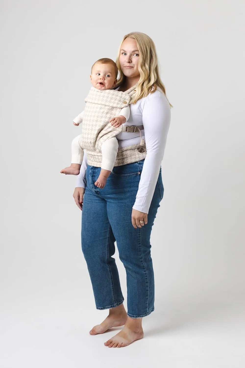 Mabē Monarch Ergonomic Baby Carrier - Premium Cotton Soft Structured Infant Carrier with Hip Healthy Design, 3 Carry Positions for Newborn to Toddler (7-35lbs), Lightweight & Breathable (Houndstooth)