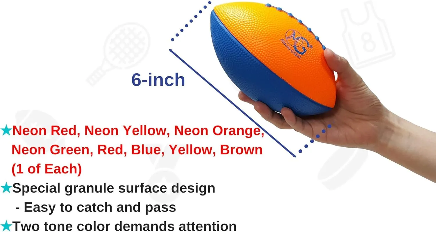 Macro Giant 6 Inch PU Soft Foam Football, Set of 8, Assorted Colors, Kid Ball, Training Practice, Playground, Preschool, Parenting Activity, Toy Gift, Business Promotion Stuff