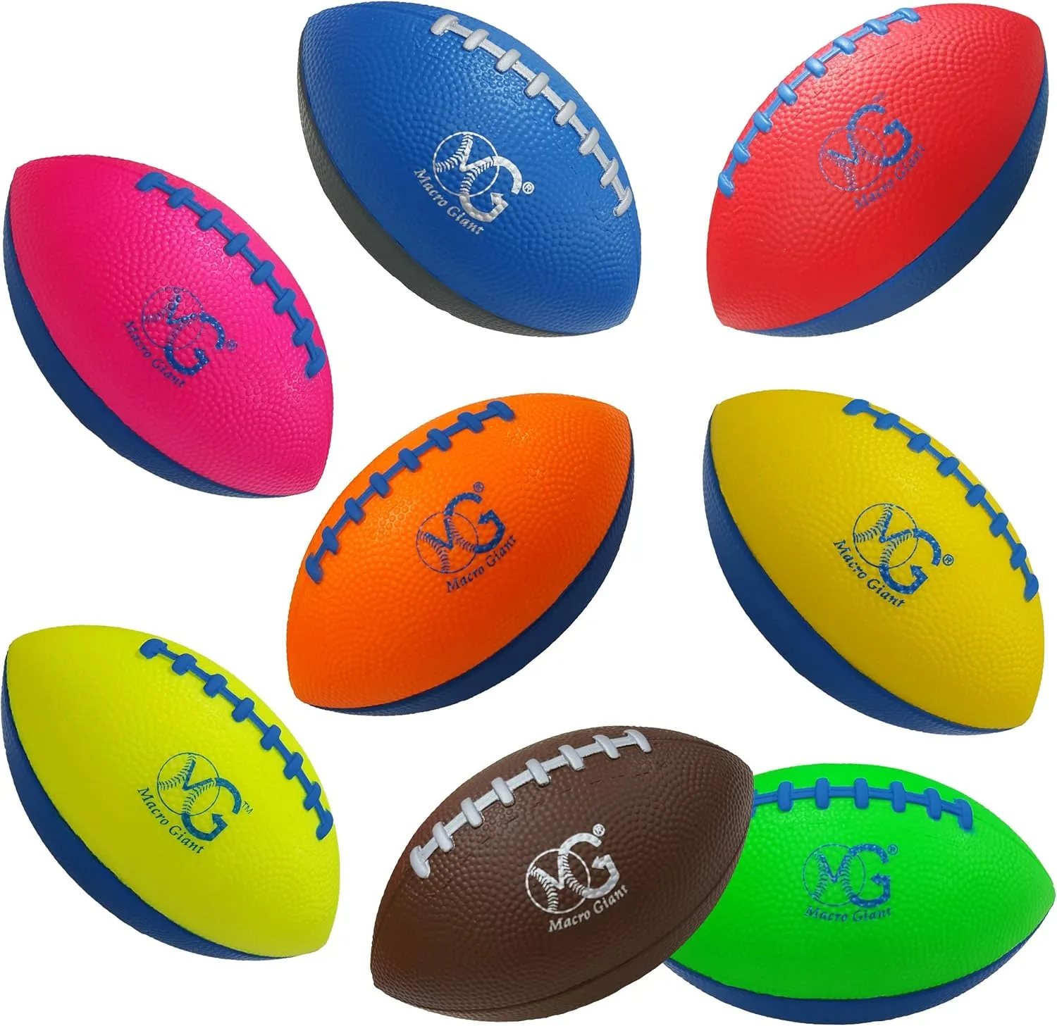 Macro Giant 6 Inch PU Soft Foam Football, Set of 8, Assorted Colors, Kid Ball, Training Practice, Playground, Preschool, Parenting Activity, Toy Gift, Business Promotion Stuff