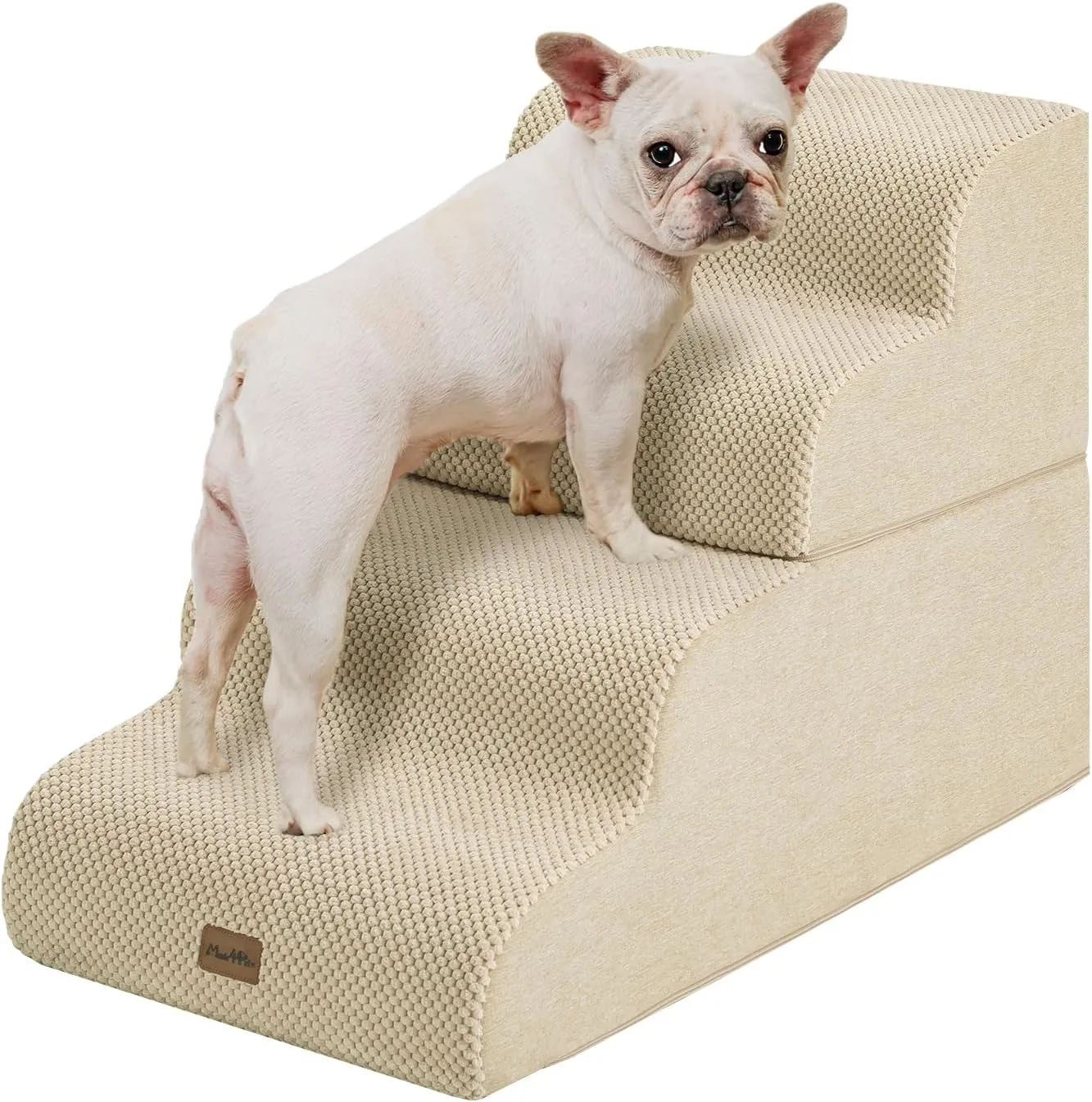 Made4Pets Dog Stairs Ramp for Bed, 4-Step Dog Steps for High Bed Couch Sofa Climbing, 35D Foam Pet Steps for Small Dogs and Cats, Non-Slip Bottom Pet Stairs, Beige