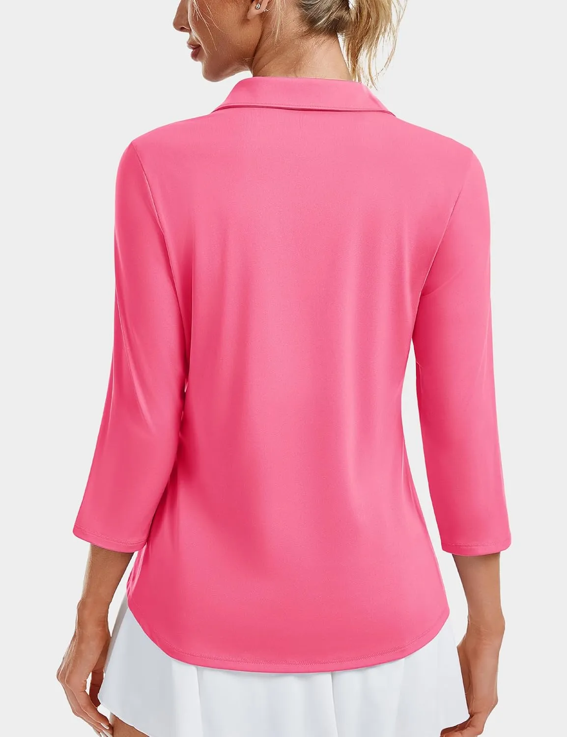 MAGCOMSEN Women's UPF 50  3/4 Long Sleeve Polo Shirt Collared V Neck Golf Shirts Quick Dry Casual Work Moisture Wicking