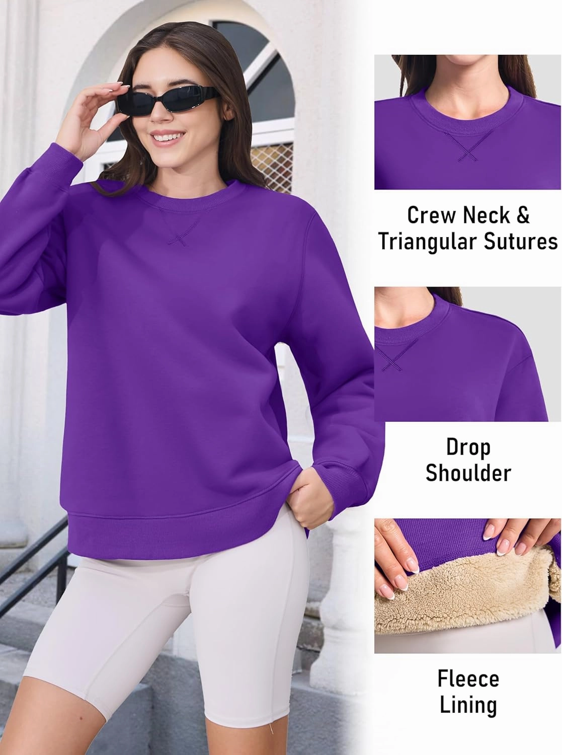 MAGCOMSEN Women's Winter Sweatshirts Sherpa Lined Crewneck Fleece Pullover Warm Casual Heavyweight Long Sleeve Tops