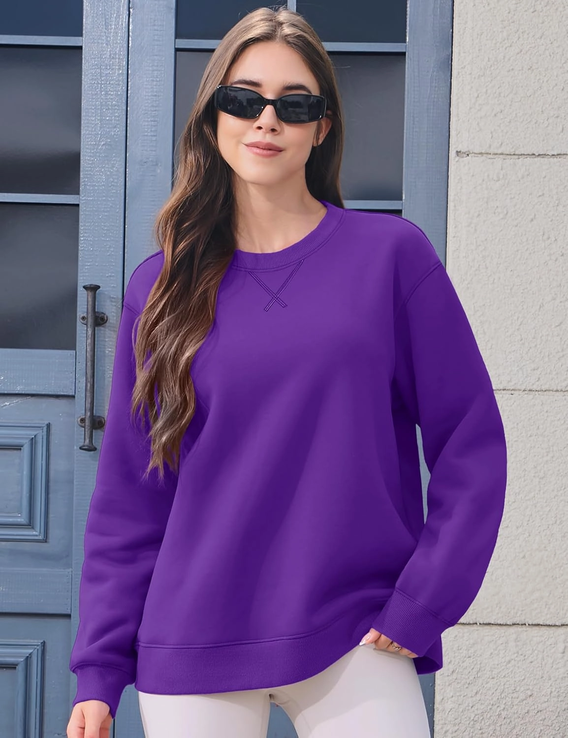 MAGCOMSEN Women's Winter Sweatshirts Sherpa Lined Crewneck Fleece Pullover Warm Casual Heavyweight Long Sleeve Tops