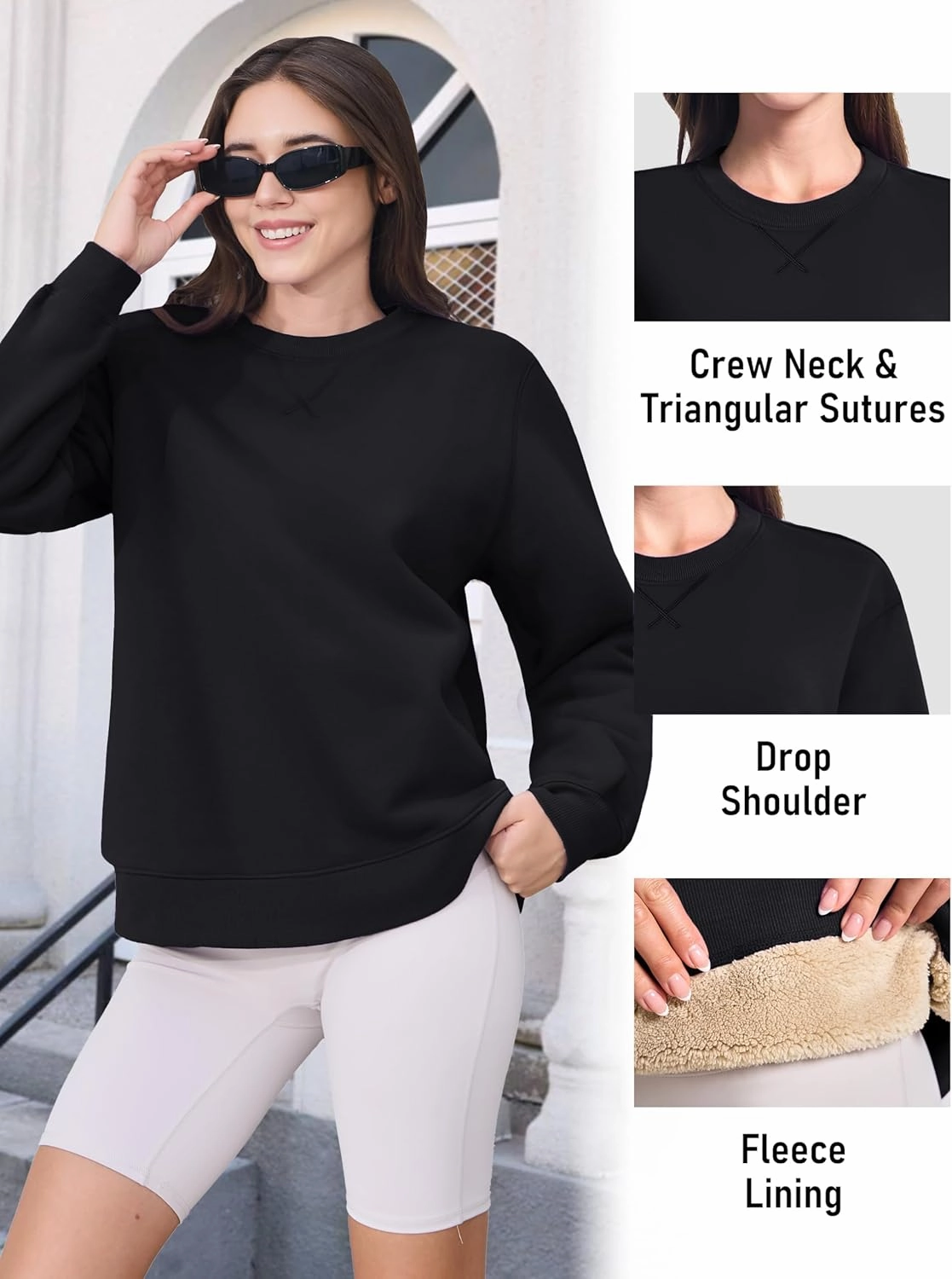 MAGCOMSEN Women's Winter Sweatshirts Sherpa Lined Crewneck Fleece Pullover Warm Casual Heavyweight Long Sleeve Tops