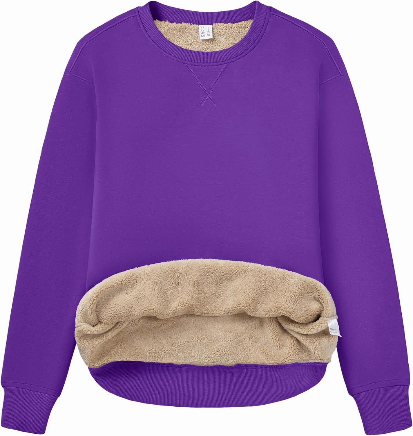 MAGCOMSEN Women's Winter Sweatshirts Sherpa Lined Crewneck Fleece Pullover Warm Casual Heavyweight Long Sleeve Tops
