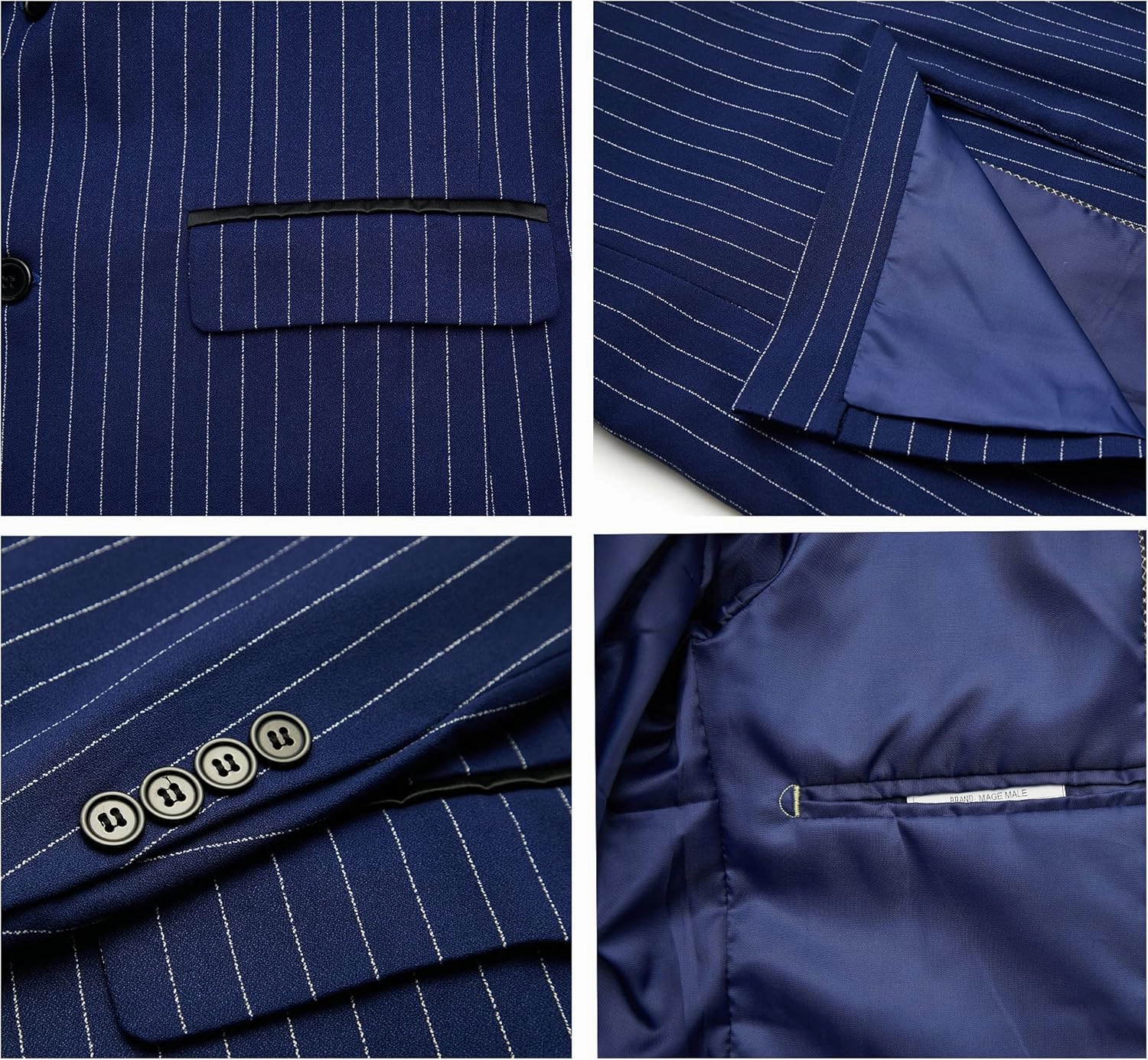 MAGE MALE Men’s Pinstripe 3 Piece Suit Slim Fit Elegant Single Breasted Business Wedding Party Blazer Vest& Pants Set