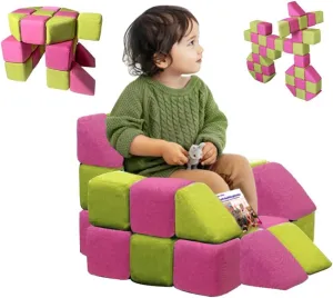Magnetic Soft Building Blocks for Kids, Magnetic Blocks, Big Blocks, Educational Toys, Incredibly Fun Building Block for Children (Rose red Green)