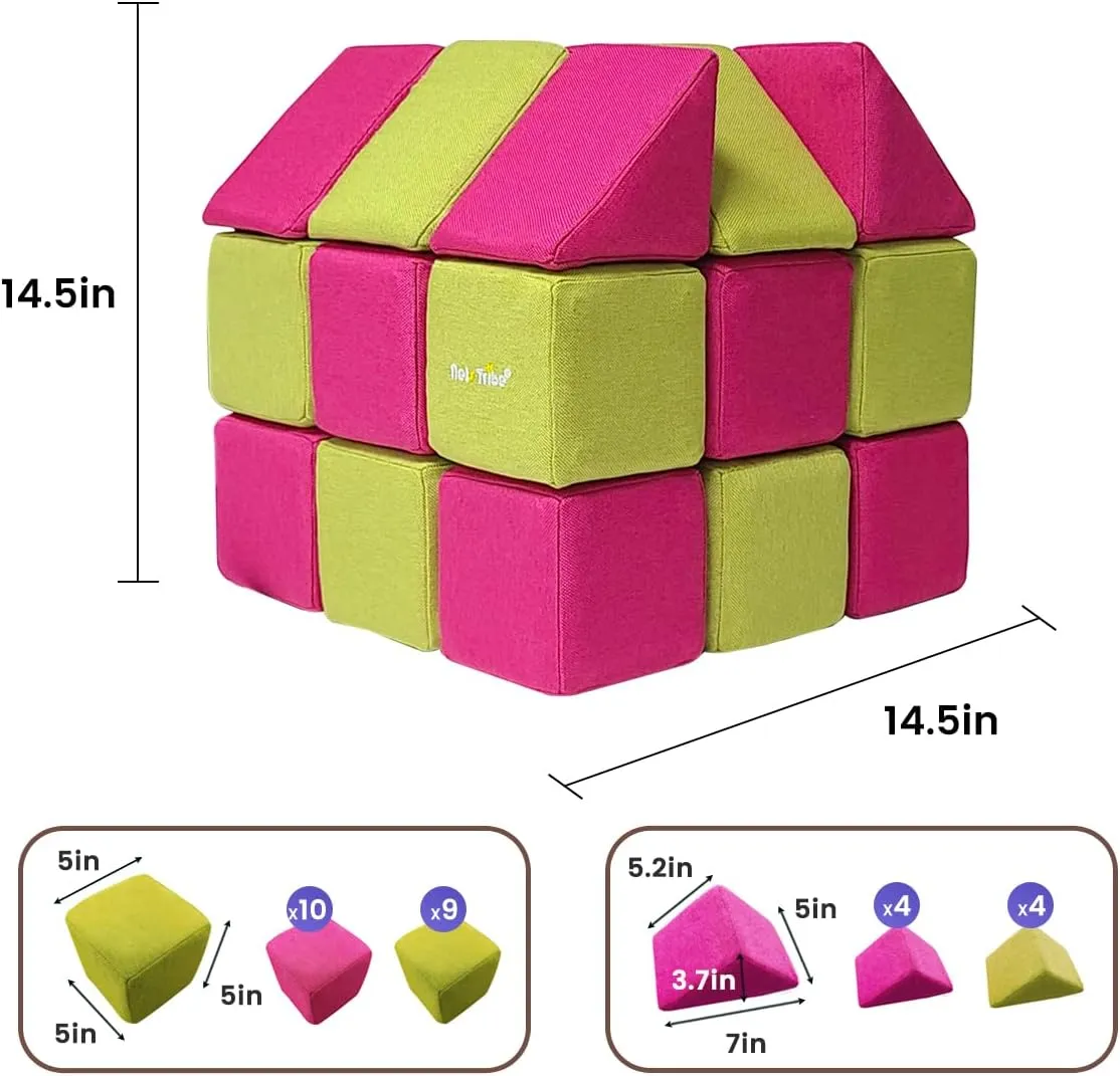 Magnetic Soft Building Blocks for Kids, Magnetic Blocks, Big Blocks, Educational Toys, Incredibly Fun Building Block for Children (Rose red Green)